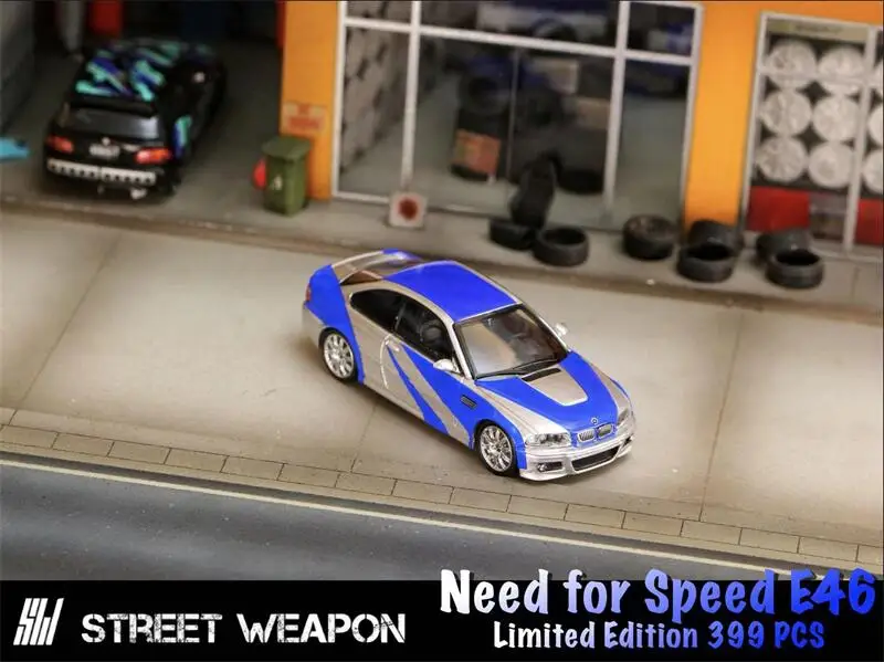 

SW 1:64 Need For Speed E46 Серебристо-синяя литая модель автомобиля