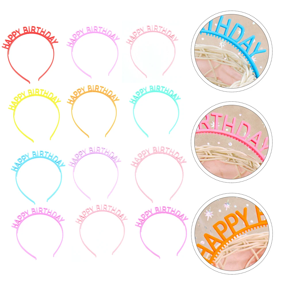 

12pcs Birthday Headband Crown Kids Hair Hoop Party Adult Headdress Fashion Hairwear Resin Tiara Decorative Letters Safe