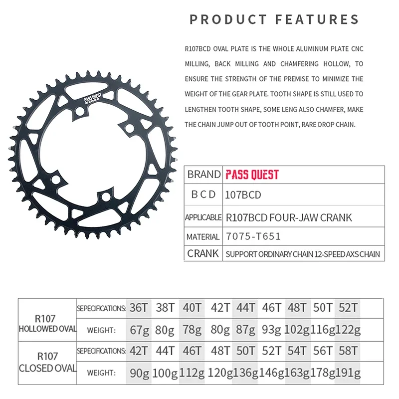 BCD 107 Chainring for SRAM RIVAL12S AXS Chain 36T 38T 40T 42T 44T 46T 48T 50T 52T 54T 56T 58T Oval Chainring Mtb Road Bike Chain