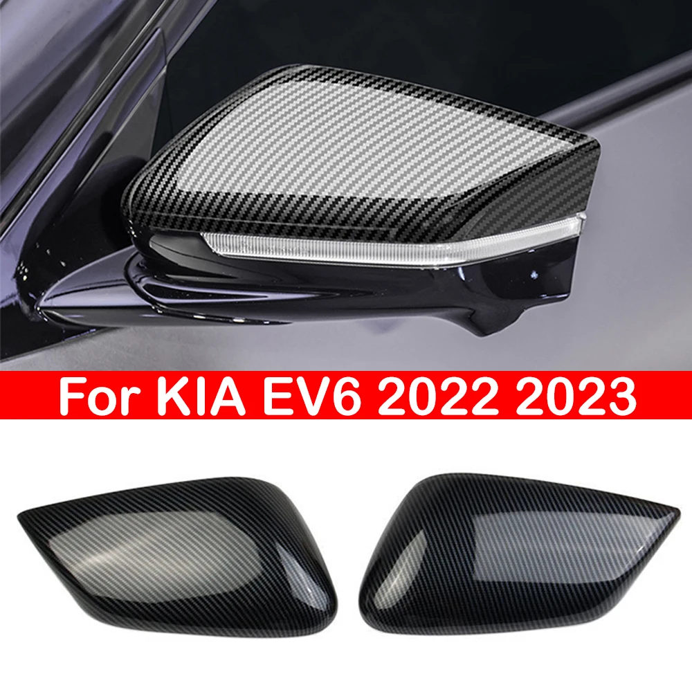 

For KIA EV6 2022 2023 Car Rearview Side Mirror Cover Wing Cap Exterior Door Rear View Case Trim Carbon Fiber Look Sticker Auto