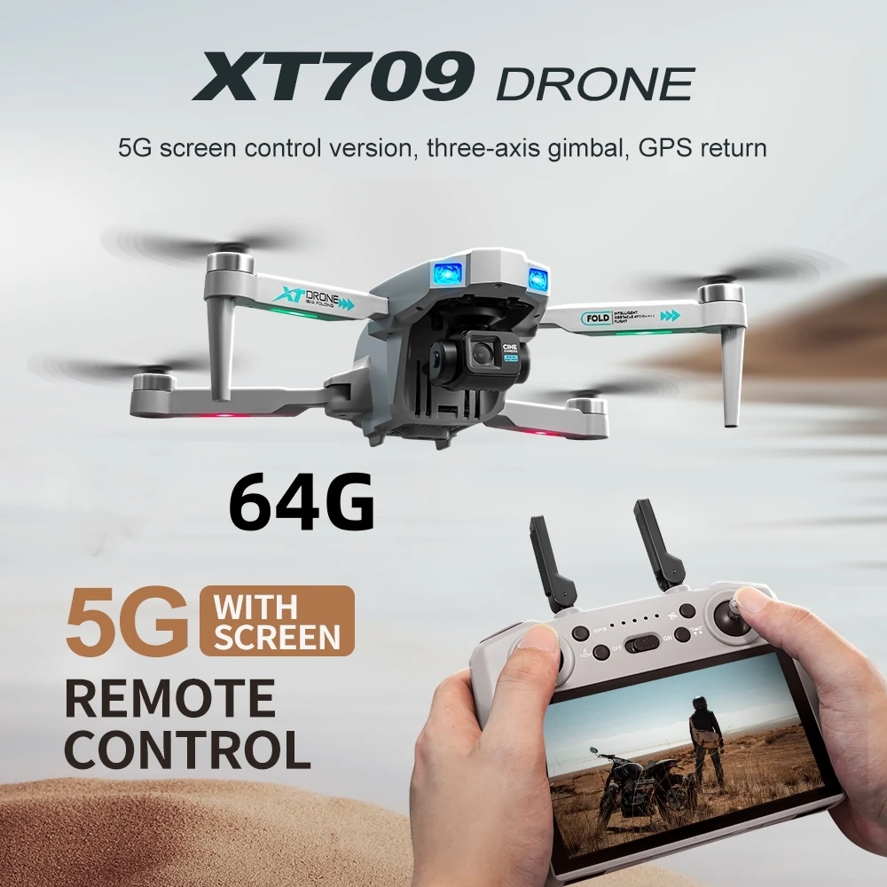 XT709 Hd Dual Camera Met Gps 5G Wifi Groothoek Fpv Real-Time Transmissie Rc Afstand 2Km Professionele Drone