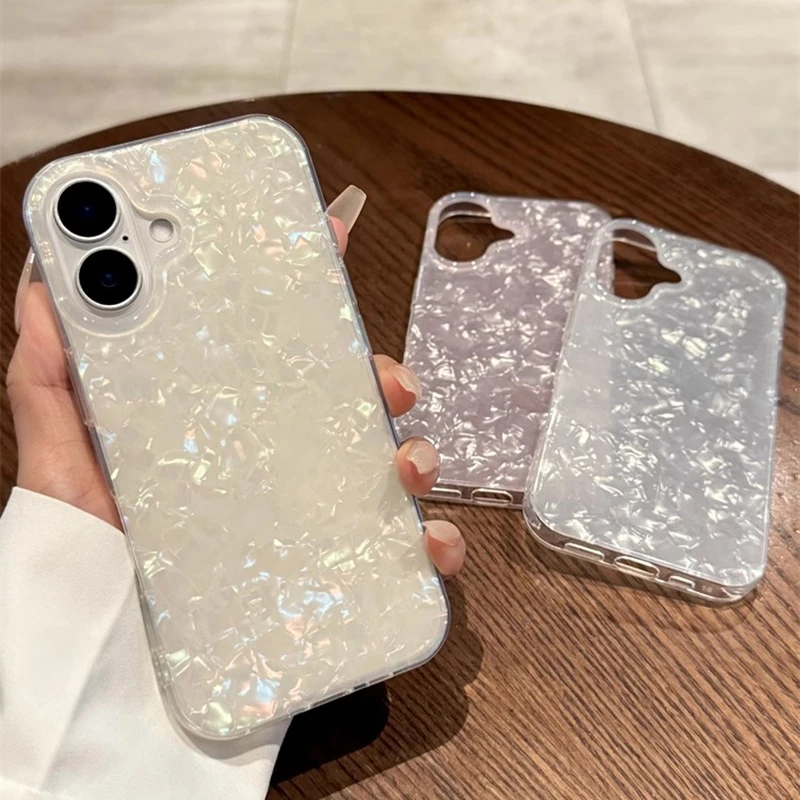 เคสโทรศัพท์ลายเปลือกหอยวิบวับหรูหรา สำหรับ iPhone 17 Air 11 12 13 14 15 16 Pro Max X XR XS 7 8 Plus  แบบนิ่มกันกระแทก