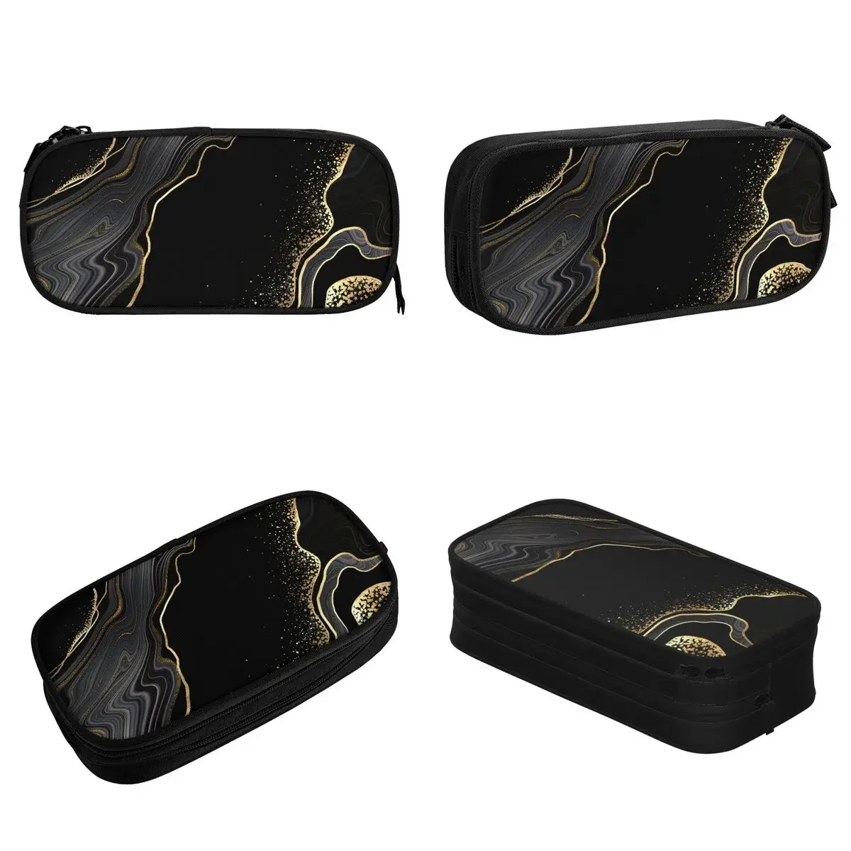 Black And Gold Swirl Marble Pencil Case Abstrack Granite Art Pencil Box Pen Big Capacity Bag School Supplies Gift Stationery