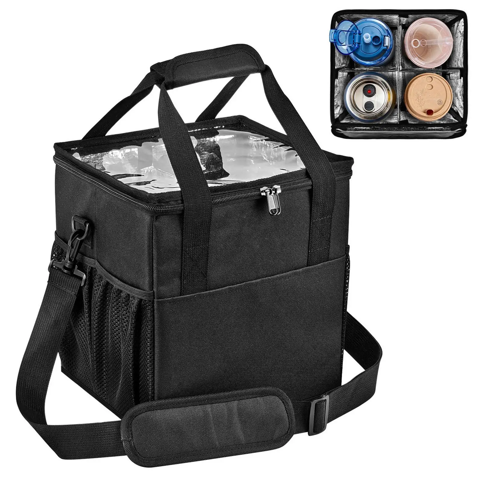 ที่ใส่เครื่องดื่ม 4 แก้วพร้อมที่จับ พกพาสะดวก ไนลอน พร้อมตัวแบ่งแบบถอดได้ กล่องใส่เครื่องดื่ม สำหรับใช้ในชีวิตประจำวัน