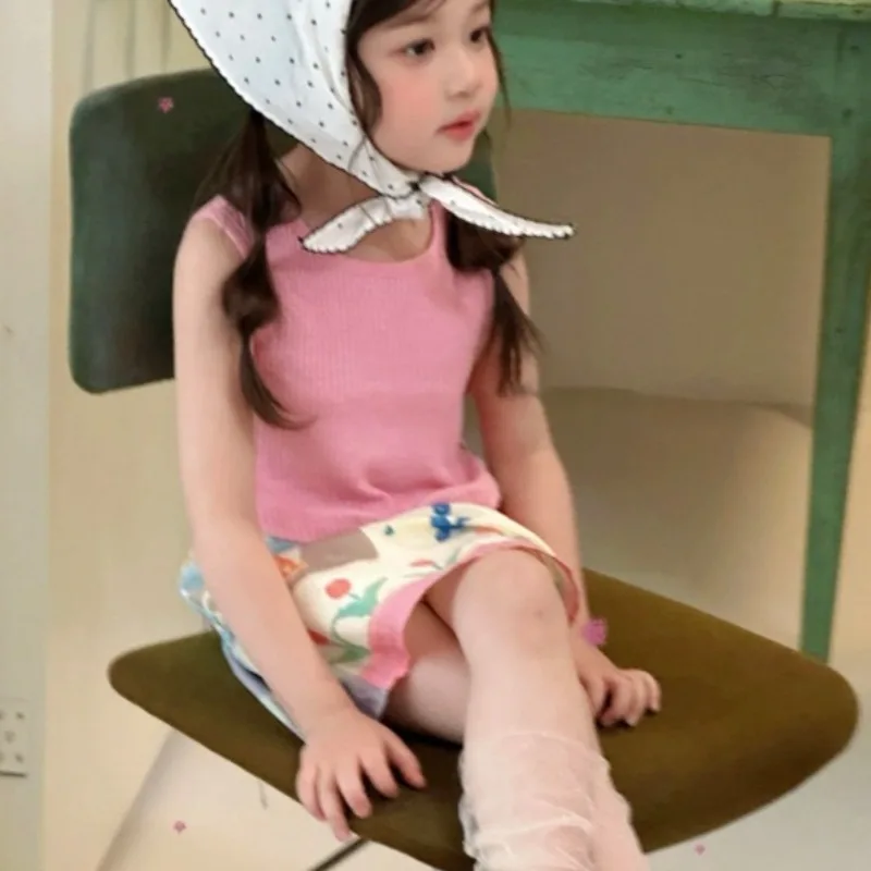 Korean version girls' knitted pit stripe vest 2026 summer new style children's western-style sleeveless vest baby T-shirt