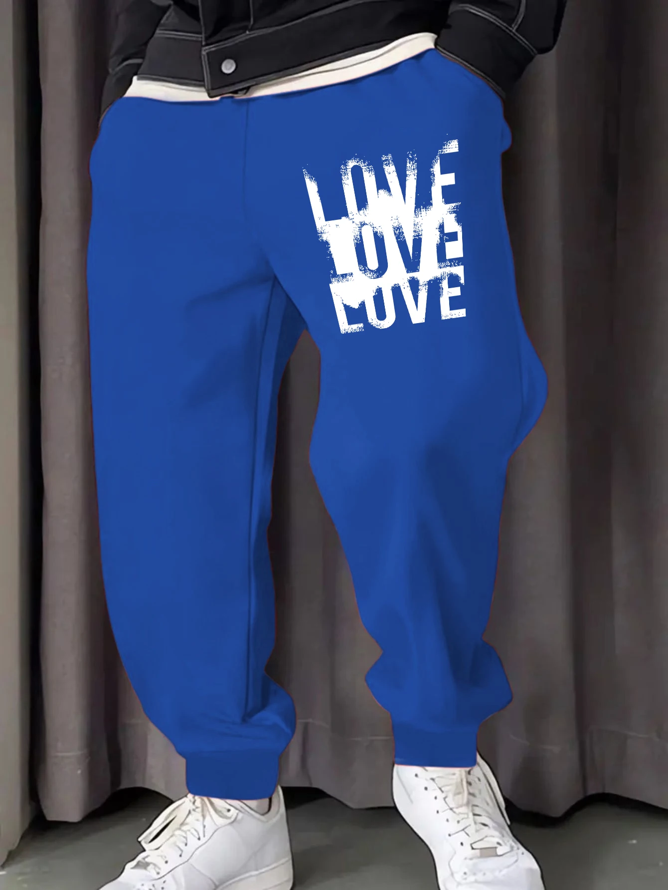 Pantaloni sportivi da uomo con stampa di lettere d'amore creative Pantaloni sportivi da jogging in pile Pantaloni autunnali alla moda Pantaloni lunghi con tasca con coulisse