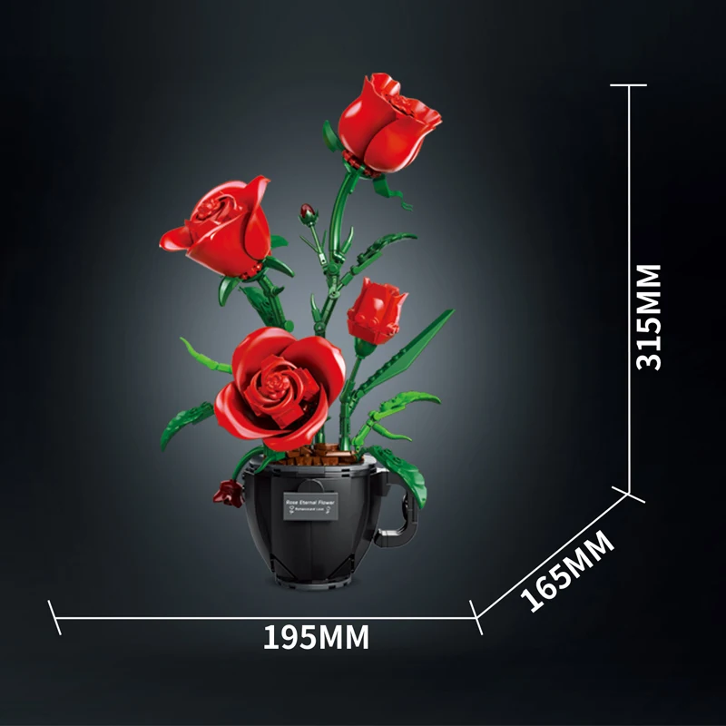 MOC Coffee Cup Flower Building Blocks Potted Plants Bouquet Rose Daisy Eternal Flowers Model Home Decor Puzzle Toy Romantic Gif - view 4