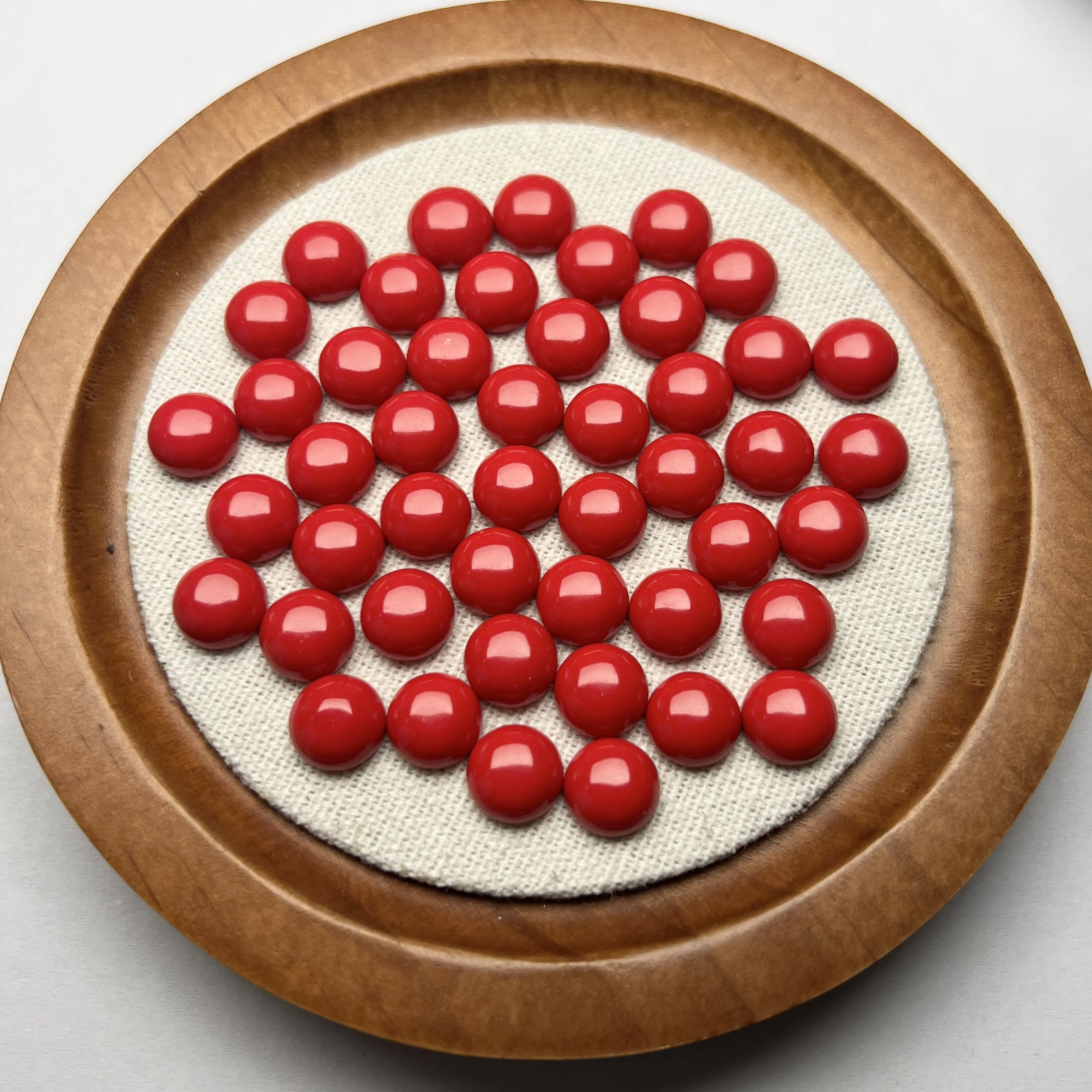 Synthetic Red Coral Round Cabochon Stone 9mm Flat Bottomed Gemstone For Jewelry