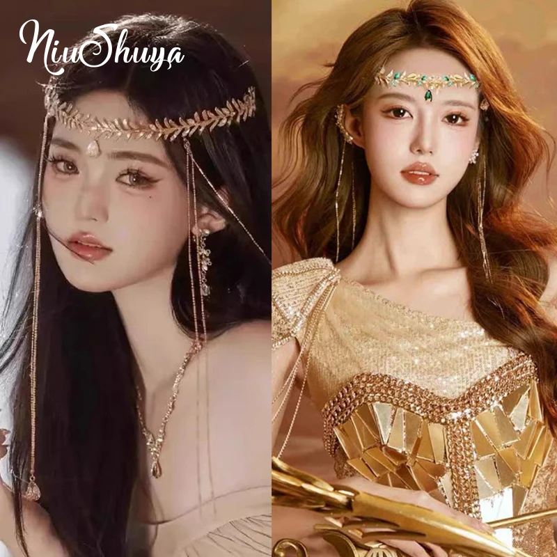 Niushuya Dunhuang เครื่องประดับศีรษะแบบใหม่มีพู่ห้อยประดับหน้าผากแบบคาดศีรษะเครื่องประดับผมแบบสดใหม่สำหรับนางฟ้าโบราณ