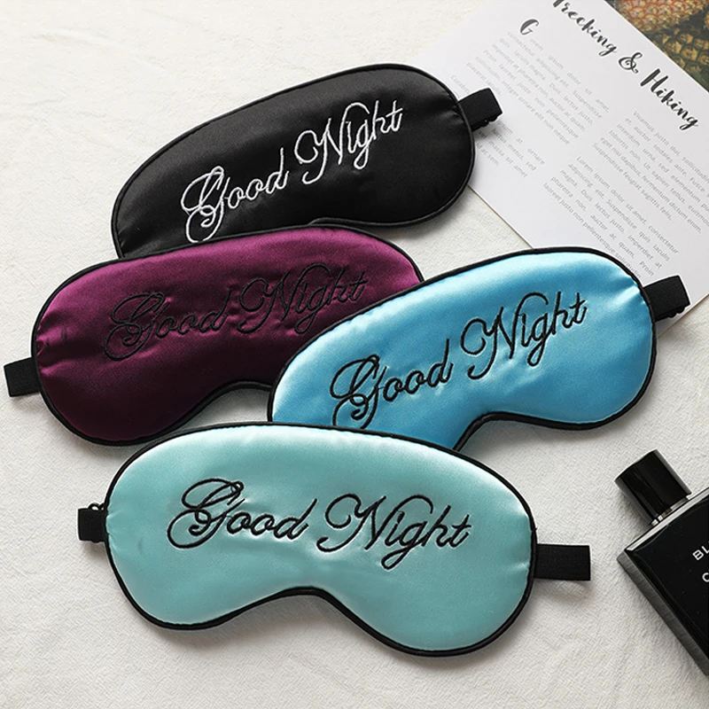 Embroidered Double-sided Imitated Silk Sleep Mask Travel Breathable Sleeping Eye Cover Good Night Eye Patches For Sleeping Aid