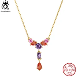 ORSA JEWELS 925 Sterling Silver Y-Shaped 4A Cubic Zirconia Pendant Necklace for Women Handmade Necklace Party Jewelry Gift EQN74