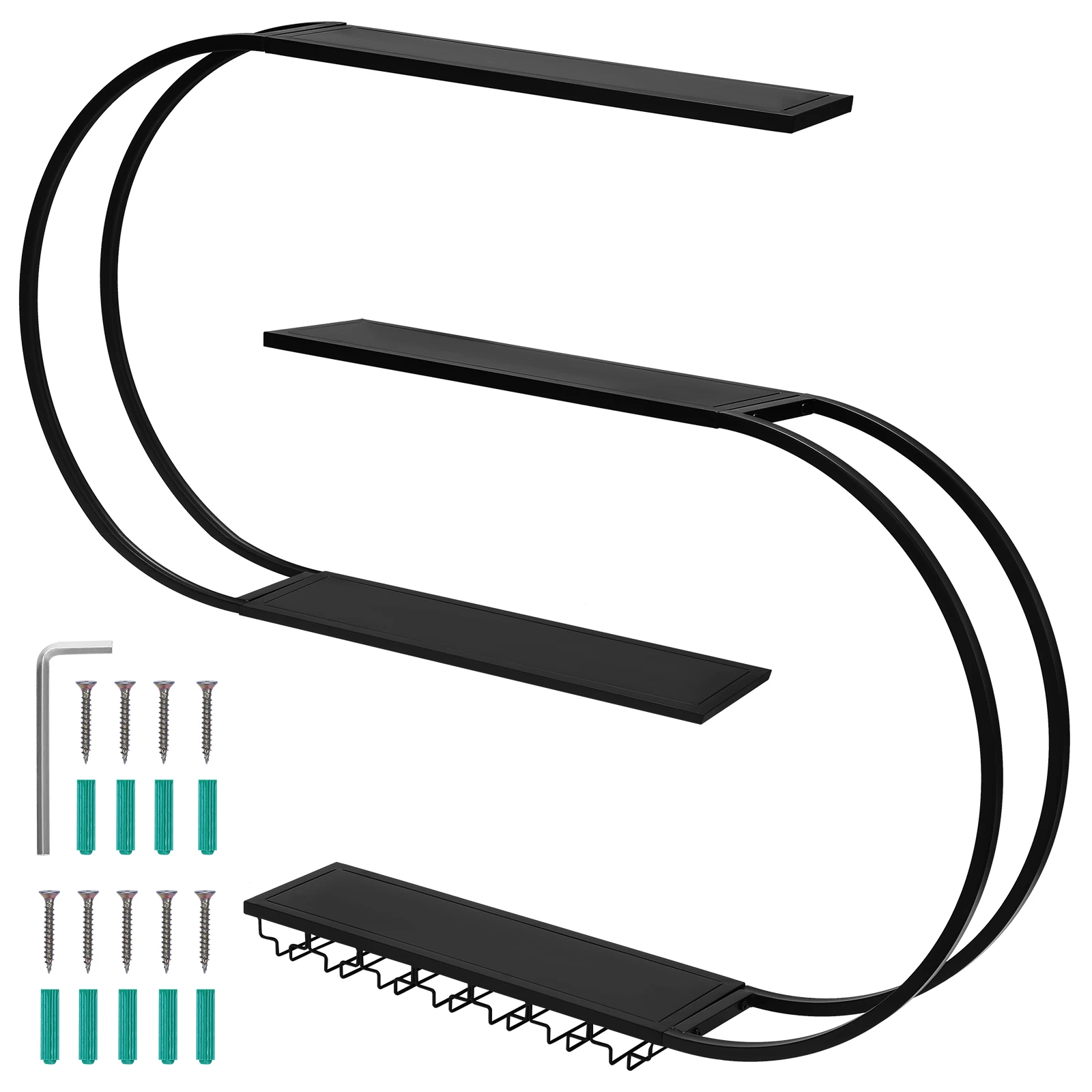 رف عرض زجاجة الخمور مع ضوء LED حامل زجاجي للنبيذ معلق بسعة كبيرة لتزيين غرفة الطعام في المنزل