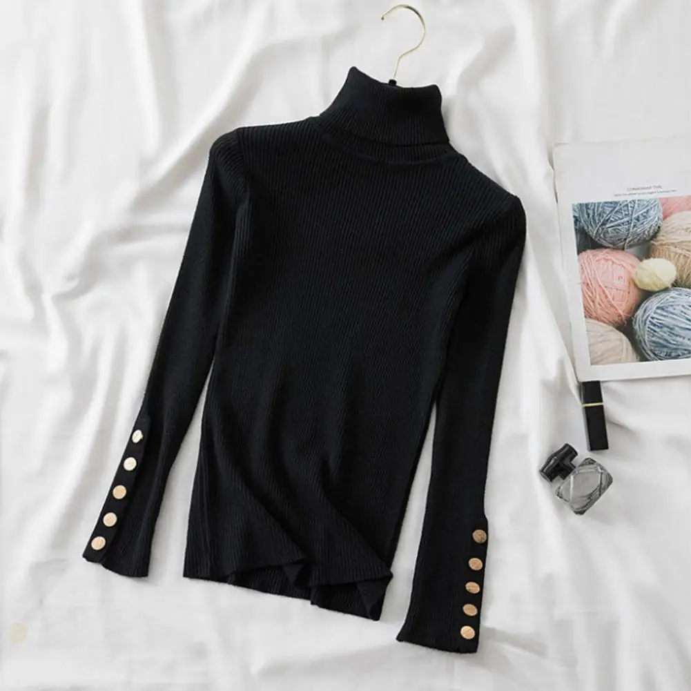 Heart Embroidery Turtleneck Knitted Women Sweaters Ribbed Pullovers Autumn Winter Basic Sweater Female Soft Warm Tops