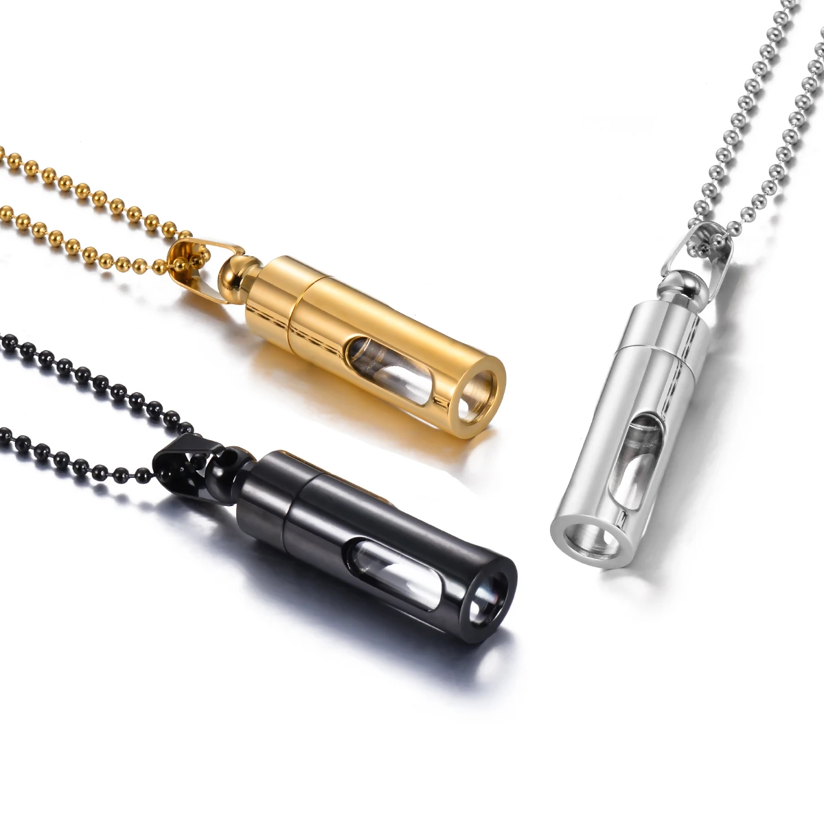 Stainless Steel Pendant Necklace Openable Glass Tube Container Urns Cylinder Cremation Memorial Pendant Necklace Jewelry