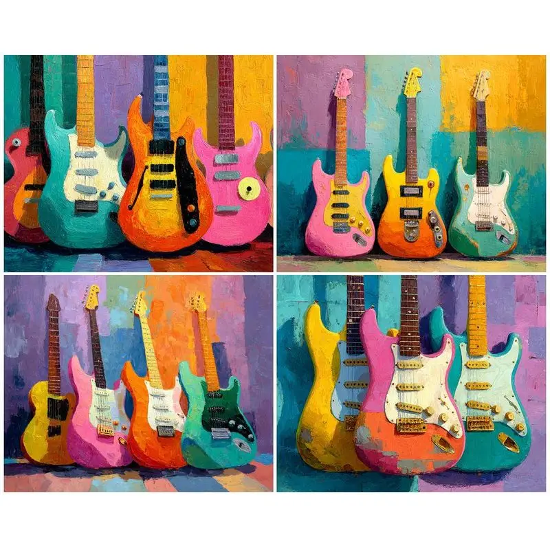 CHENISTORY DIY Bilder nach Zahlen Bunte Gitarre Landschaft Kits Home Decor Malen nach Zahlen Zeichnung auf Leinwand Handgemalt Ar