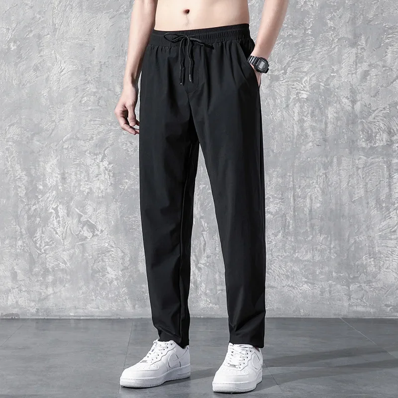 Straight Pants Men Spring/summer Trend Summer Thin Plus-size Casual Pants Loose Ice Silk Sports Pants