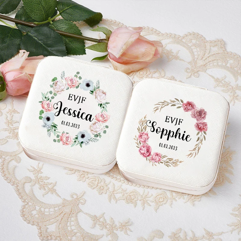 EVJF Personalized Custom Jewelry Box Ring Boxes Travel Girl Jewellery Case Letter with Name Bridesmaid Proposal Gift for Wedding