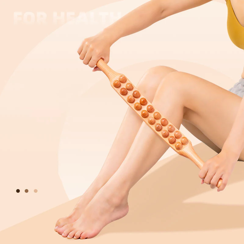 

Natural Wood Scraping Massage Stick Double Row 20 Beads Back Leg Body Massager Spa Therapy Tool Point Treatment Gua Sha Relax