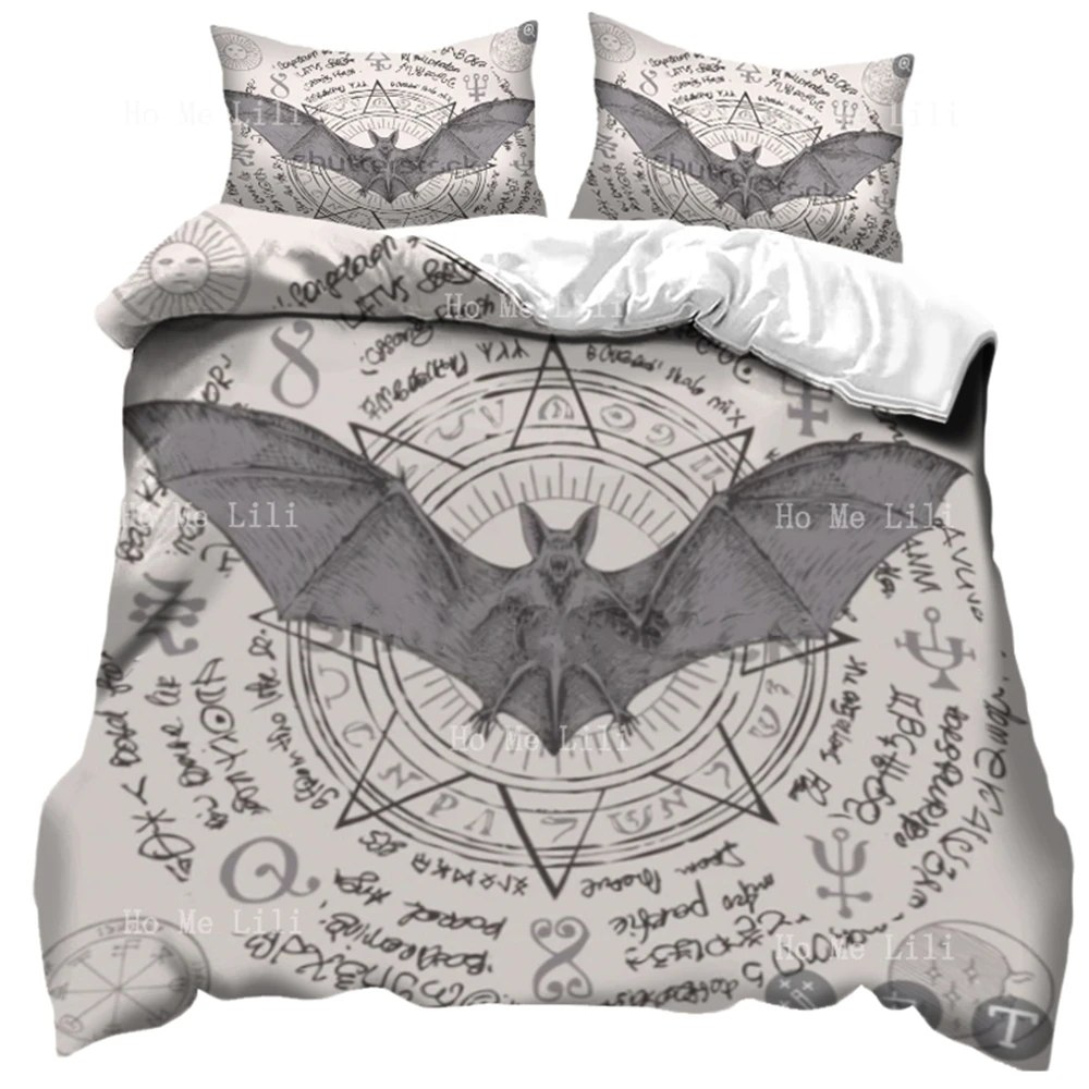 Gothic Art Bapp'S Magic Goat Head And Bat Duvet Three Piece Bedding Set