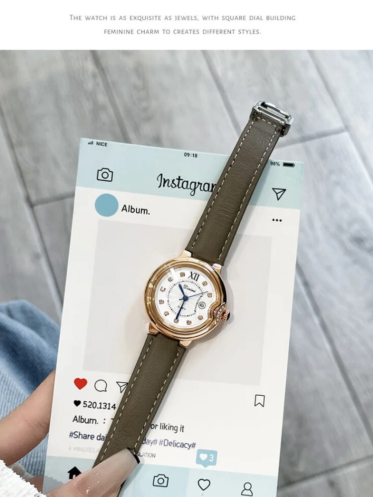 DINIMI Watch female  high school students fashion retro temperament leisure light luxury rhinestone belt simple large