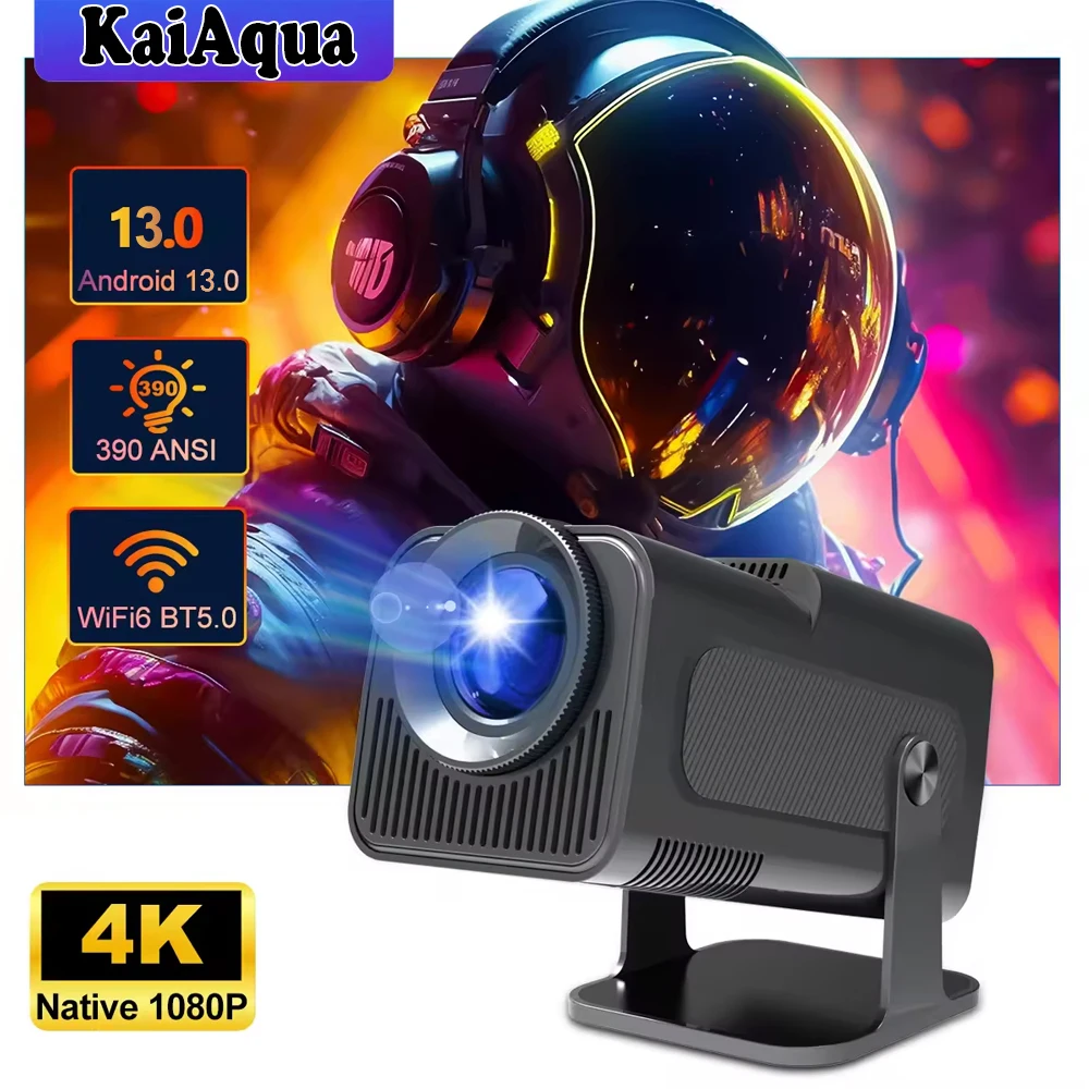 جهاز عرض KaiAqua HY320 جديد لعام 2025 أندرويد 13 390ANSI HD 4K أصلي 1080P Dual Wifi6 BT5.0 جهاز عرض محمول لمستوى السينما