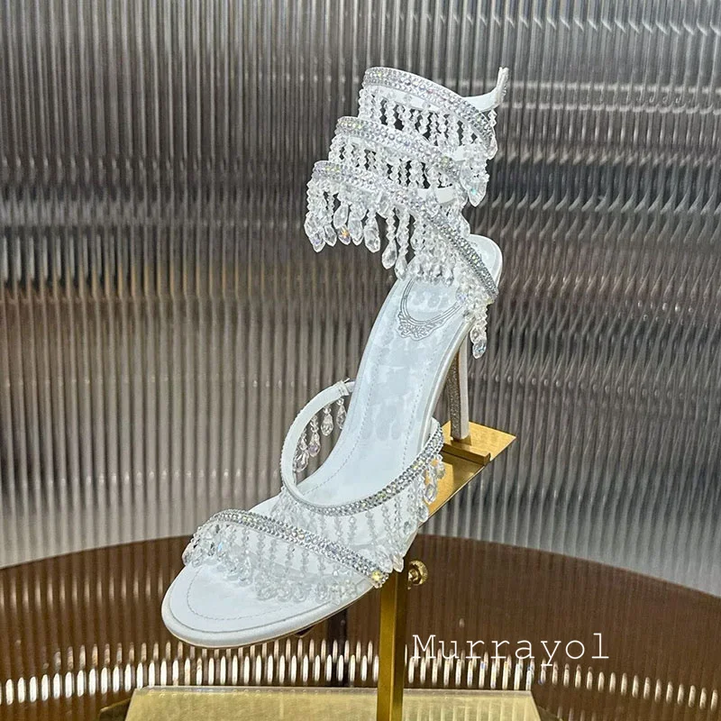 Sandals Women Ankle Snake Shaped Strap Entanglement Banquet Dress Shoes Summer Tassels Rhinestone Decor Thin High Heel Sandalias image 6