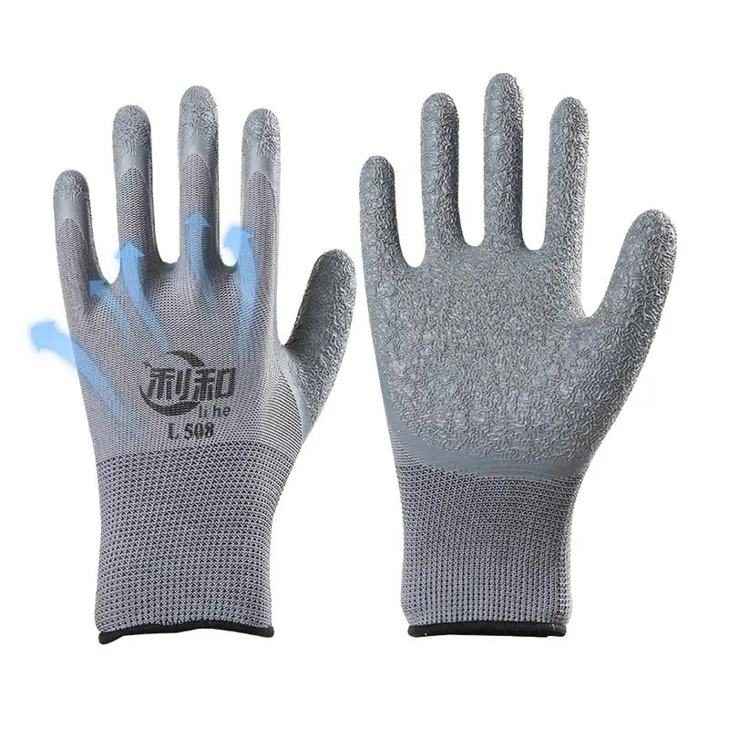 

Construction Work Gloves Waterproof Latex Multi-Purpose Work Gloves Crinkle Pattern Seamless Knit Comfort Stretch Fit Nylon Firm