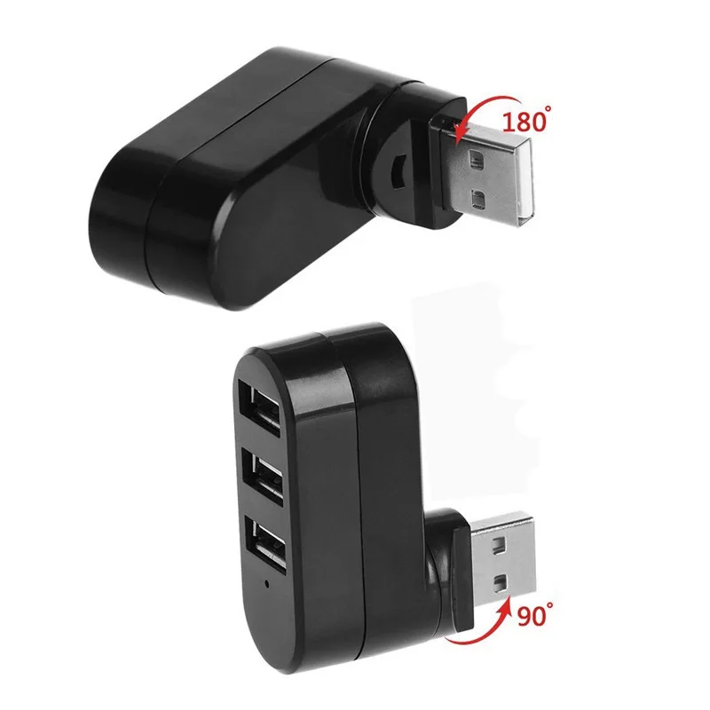 USB 허브 2.0 어댑터 회전 고속 U 디스크 리더 분배기, 컴퓨터 PC 노트북 맥 미니 액세서리용 USB 2.0, 3 포트