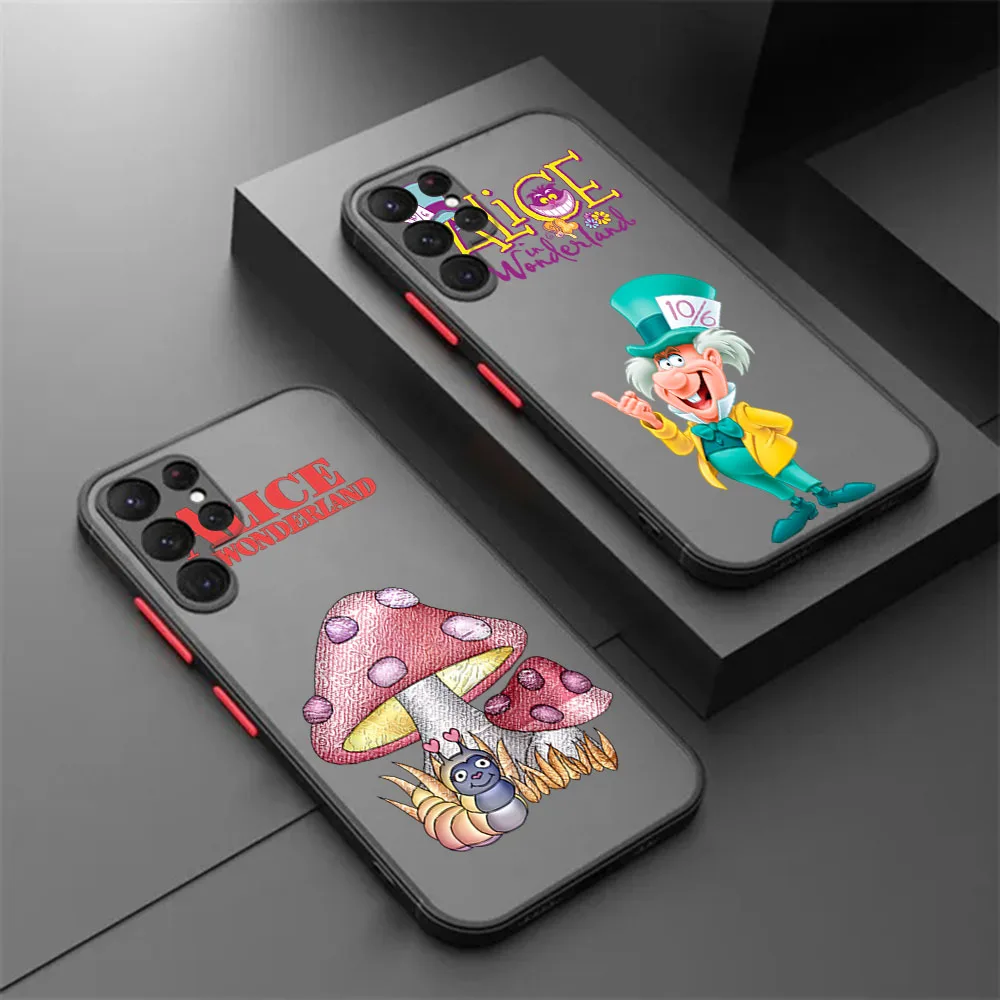 حافظة لهاتف سامسونج A25 A72 A73 A23 A24 A32 A33 A34 A35 A52 A53 A54 A55 A56 A36 أليس في بلاد العجائب غطاء أسود شفاف