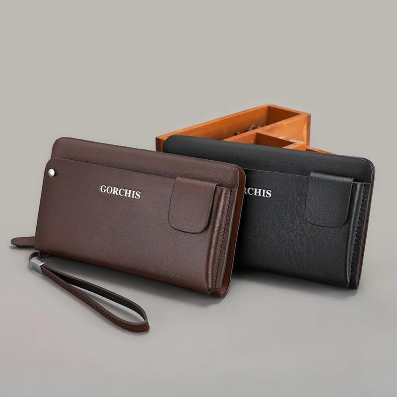 Fashion Simple Retro Men's Clutch Bag Wallet Business Large Capacity Clutch Bag Double Compartment Zipper Long Wallet Clutch Bag