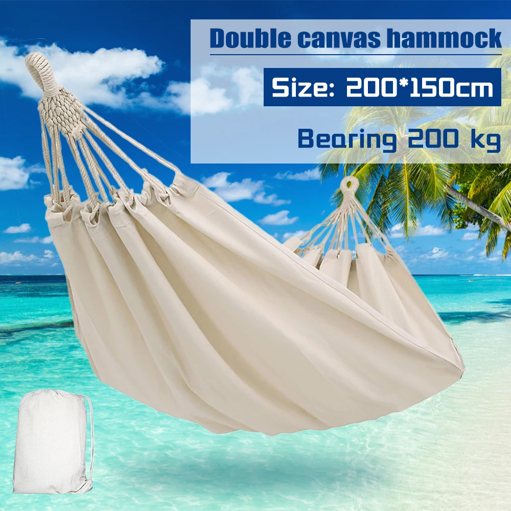 

150*190CM Camping Hammock Canvas Hanging Bed Without Stick White Double Chair Swing Sleeping Bed for Travel Rollover Prevention