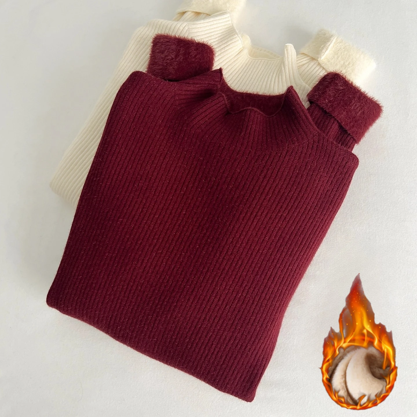 Pull polaire intégré Chic à col montant, tricot chaud et épais, manches longues, automne-hiver, Style coréen, couche de Base Simple, haut