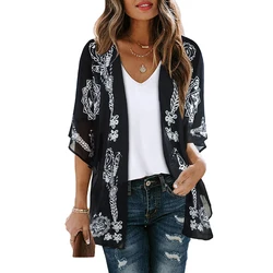 Neue Damen Sommer Tops Kimono Cardigan Blumen strand vertuschen Freizeit jacken Hemden Bade bekleidung Frauen Strand Outfits für Frauen