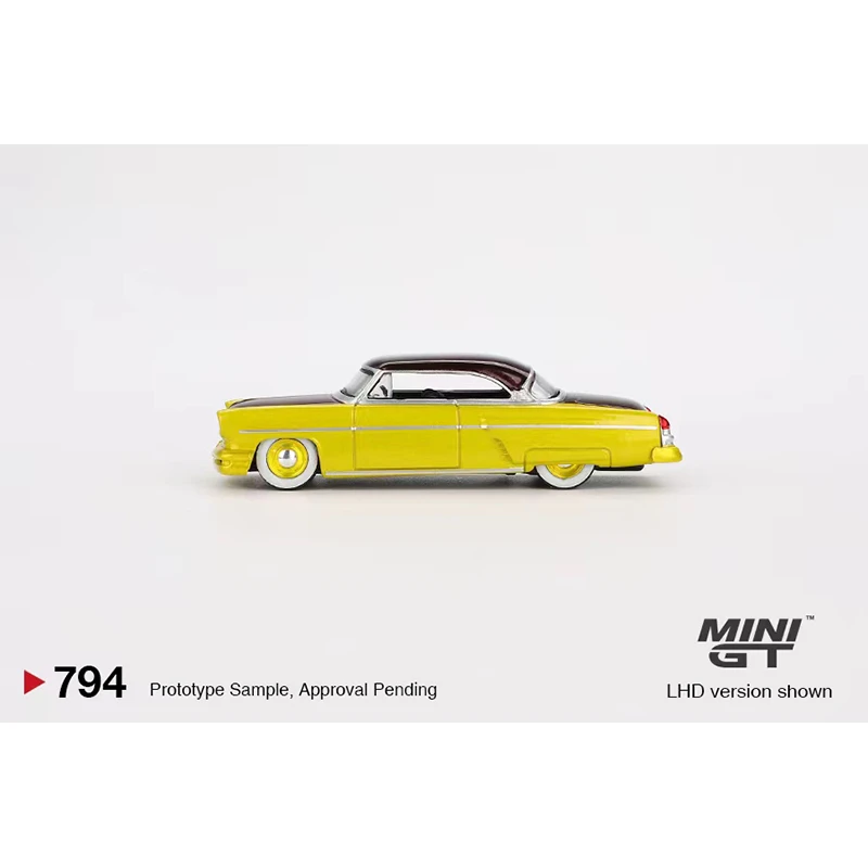 MINIGT-Capri Hot Rod 794, modelo de juguete de colección, color amarillo lima, 1954, 1:64