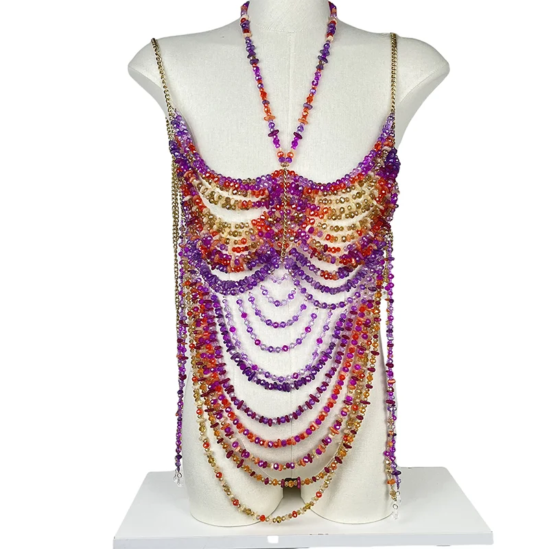 

European And American Hot Girls Beaded Necklace Body Chain Summer New Irregular Handmade Open Back Chest Chain