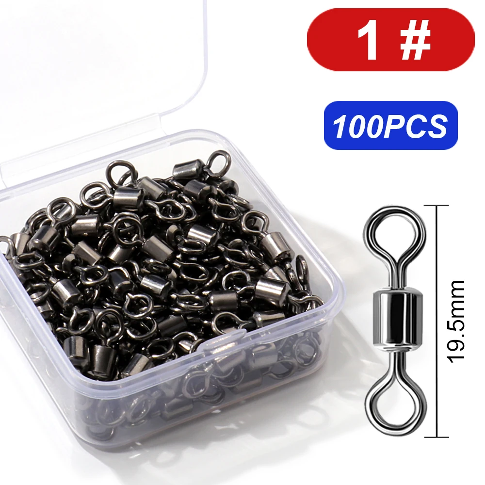 100 Stuks Rvs Lager Rolling Connector Draaien Vat Swivel Tackle Box Lokken Lijn Tool Set Vissen Accessoires