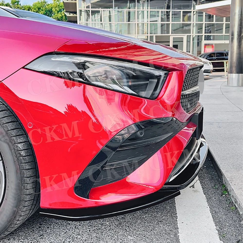 

ABS Car Front Bumper Lip Spoiler Diffuser Chin Body Kits Trims for Mercedes Benz A Class W177 A180 A200 A35 AMG 2023+