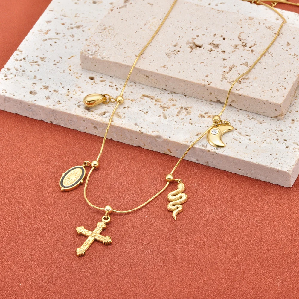 JeeMango Halskette mit religiösem Kreuz-Anhänger für Damen, Edelstahl, vergoldet, Halskette, Accessoires, Party-Schmuck, Geschenk, N26015