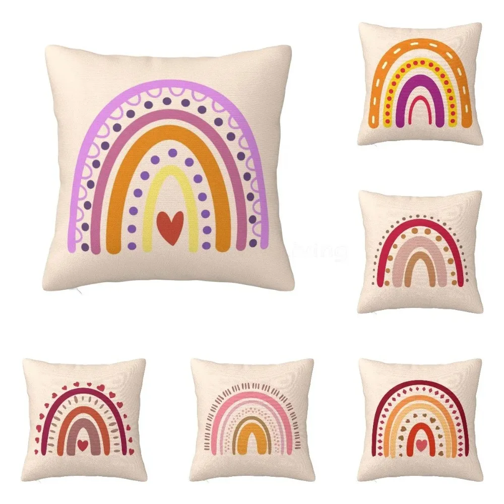 Boho Rainbow Throw Pillow Cover Bohemian Baby Nursery Cotton Polyester Pillow Case Neutral Rainbow Sofa Couch Decor