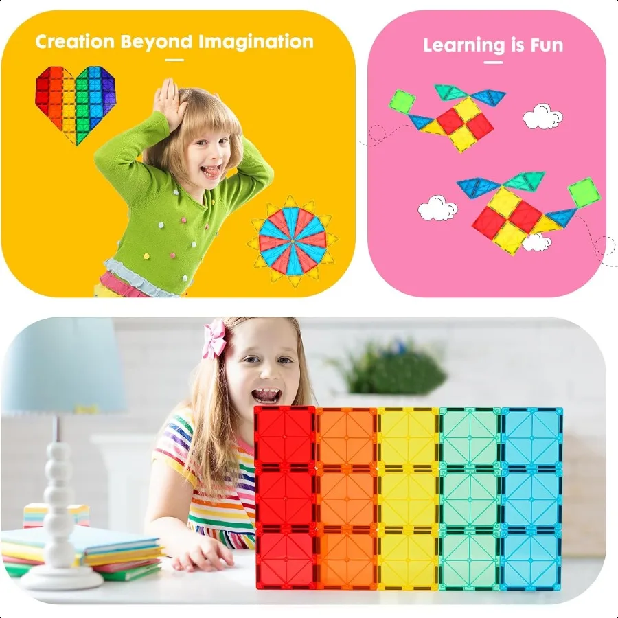 Gemmicc-azulejos magnéticos de lujo, 136 Uds., bloques de construcción, juguetes magnéticos para rompecabezas magnéticos 3D, bloques apilables para niños y niñas, juego enorme