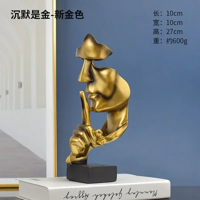 Thinker Statue Sculpture Silence Is Gold Figurines Resin Retro Home Decor For Office Study Living Room Abstract Face Ornaments