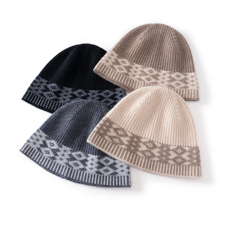 Winter Women's Thicken Bucket Hat 100% Pure Cashmere Warm Fisherman Beanie Panama Cap Fashion Outdoor Female