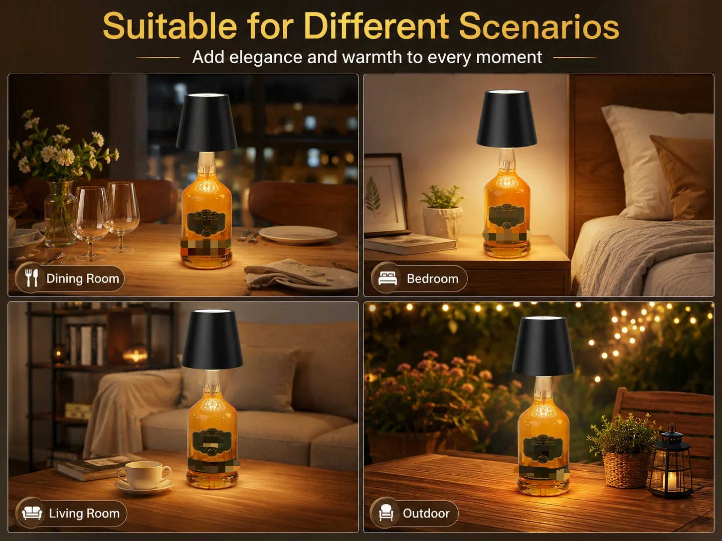 Wireless LED Bottle Lamp Rechargeable RGB Dimmable Wine Bottle Light Portable for Bar Restaurant Camping Party Decor Night Light