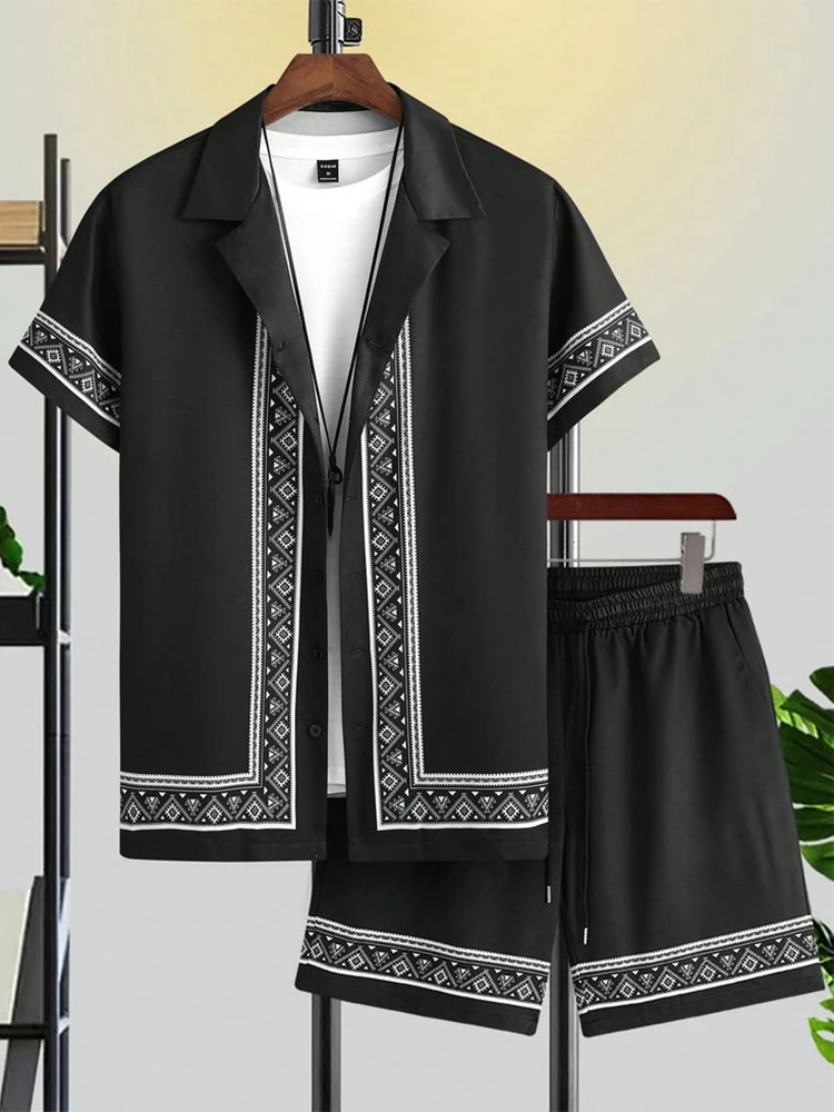 قميص مجموعة الرجال الصيف ثلاثية الأبعاد قميص مطبوع ومجموعة تي شيرتات قصيرة للأطفال الرجال والنساء موضة عادية جديدة بسيطة التلبيب قميص هاواي صيفي