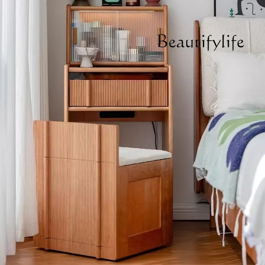 X35 Simple Nordic Dressing Table Bedroom Cherry Wood Dressing Table Solid Wood Dressing Table Storage Cabinet With Stool