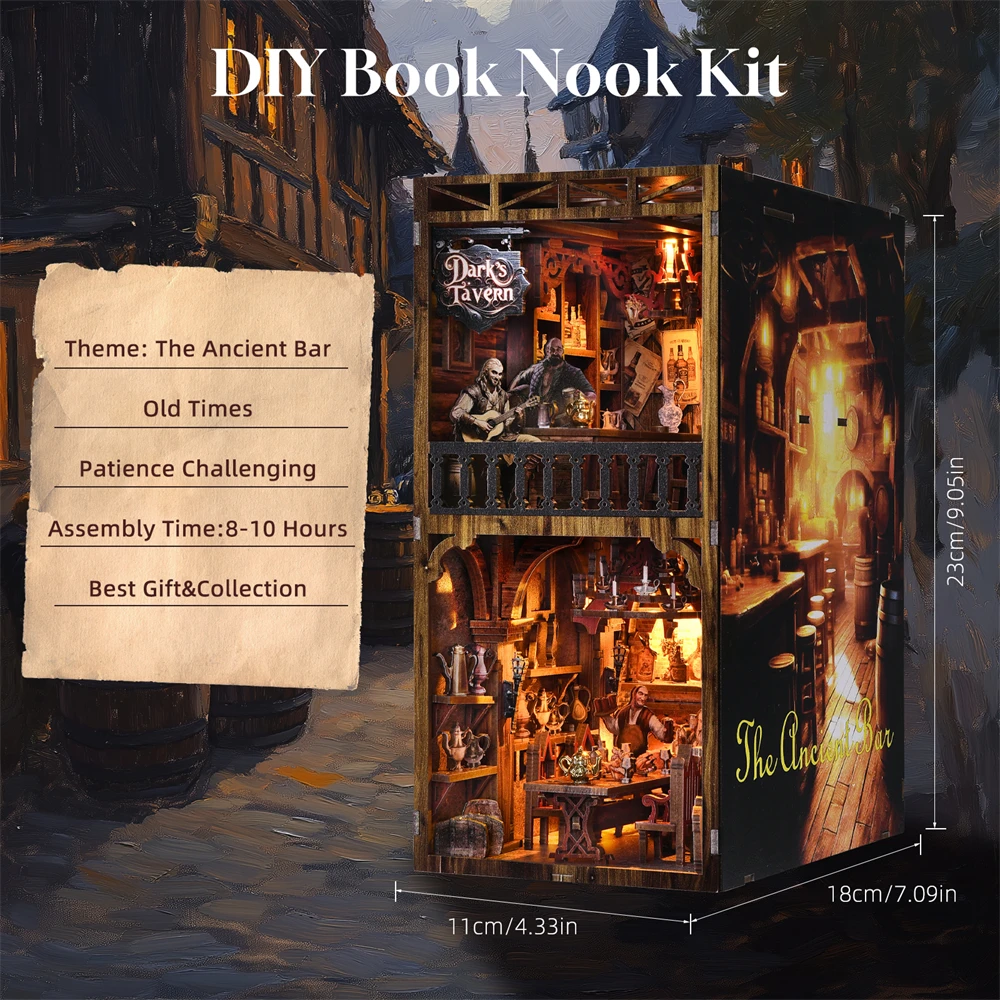 Livro nook kit sean bar diy quebra-cabeça de madeira barra de uísque cerveja estante casa de bonecas modelo estante construção decoração para casa