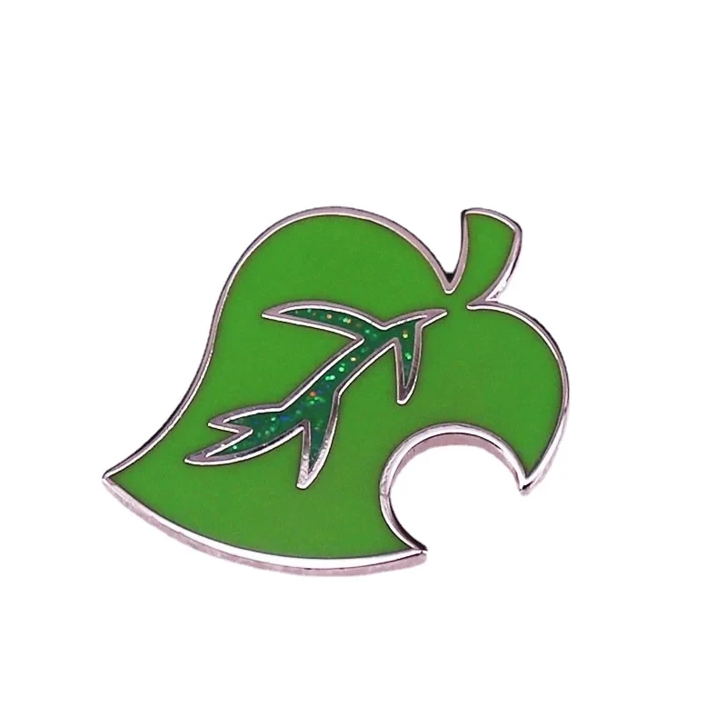 Green Glitter Leaf Hard Enamel Pin Plant Badge Game Inspiration Brooch for Jewelry Accessory