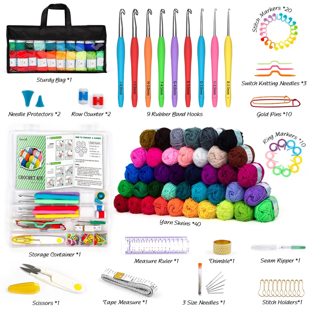 113Pcs/Set Yarn Crochet Set Multi Size Crochet Craft Set For Ergonomics Ideal Beginner Set DIY Originality Weaving Tools