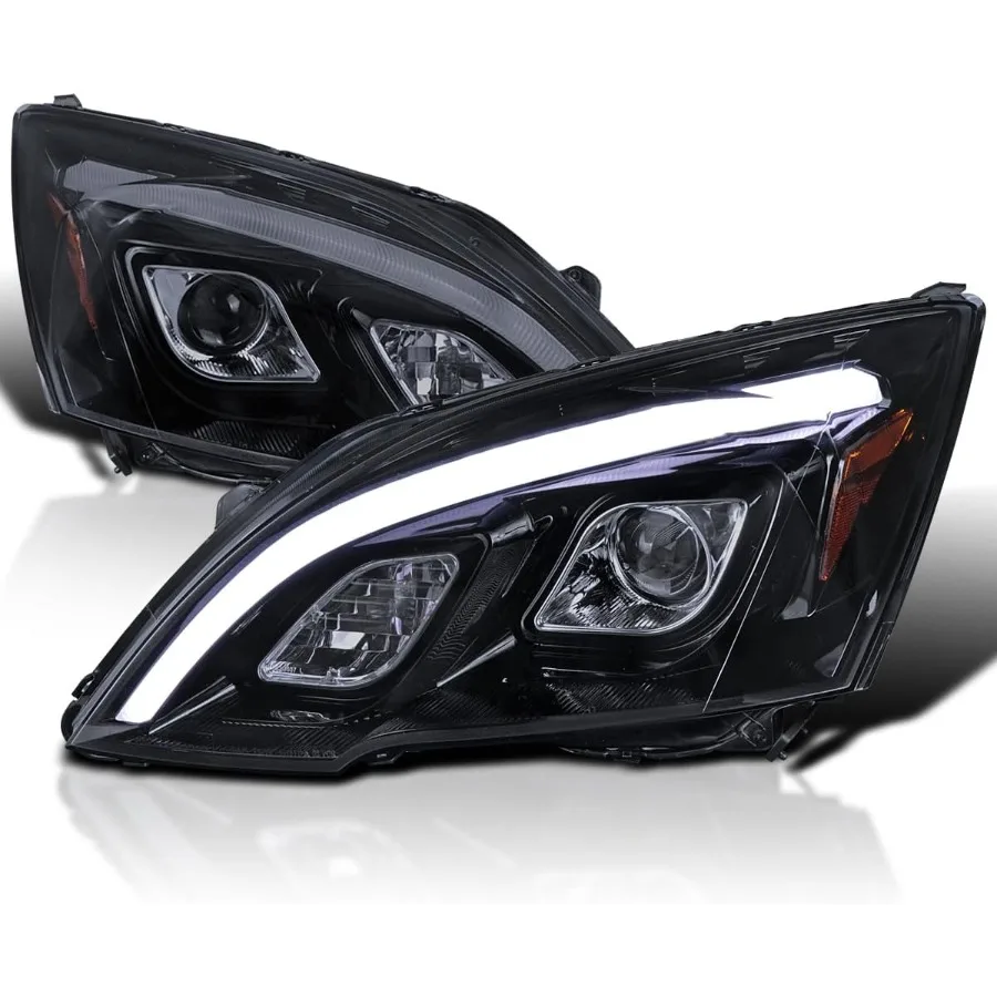 

JDM глянцевые черные дымовые светодиодные фары для проектора, совместимые с Honda CRV 2007-2011 гг., левая + правая пара фар в сборе