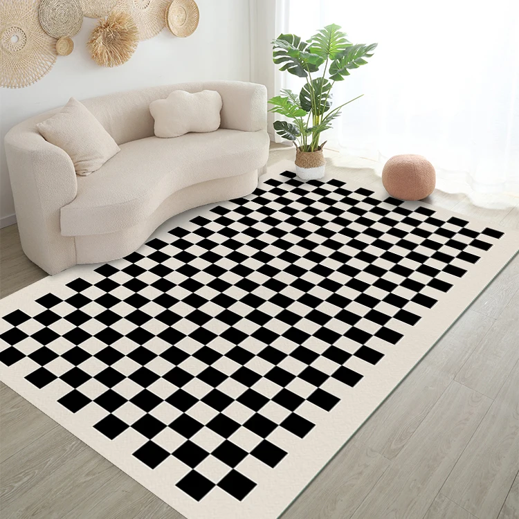 Black White Checkerboard Carpet Living Room Decor Home Sofa Cream Style Girl Bedroom Rug Kitchen Bathroom Anti-skid Floor Mat